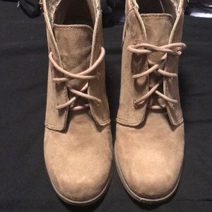Tan lace front booties